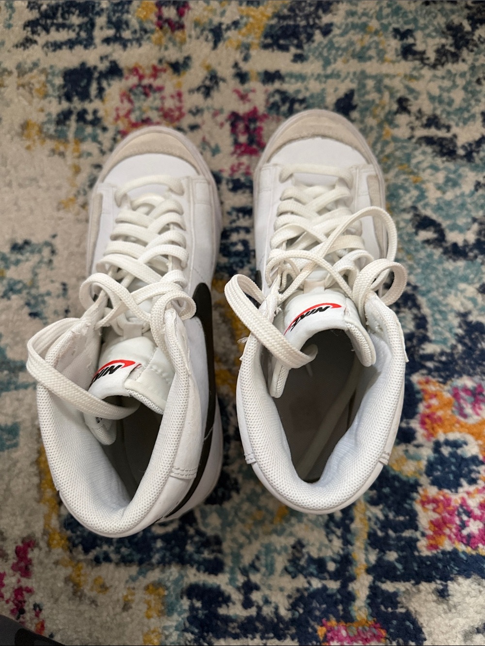 Nike Blazers White High-Top Sneakers with Black Swoosh